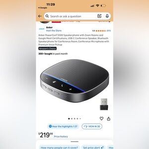 Anker Bluetooth Conference Speakerphone — Black with Blue Accent NEW